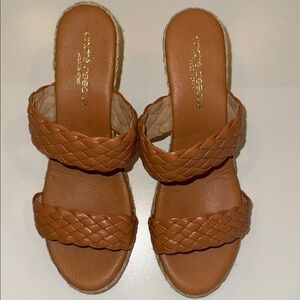 New Andre Assoue Aria Espadrille Wedge Sandals  in Brown. Size 38.